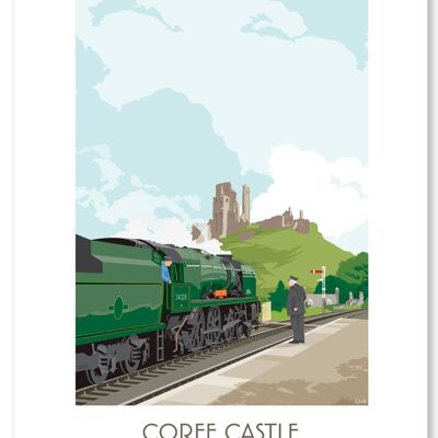 STEAM TRAIN / CORFE CASTLE A3 PRINT