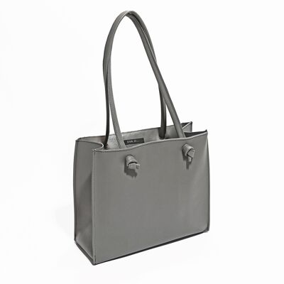 Sac fourre-tout en cuir gris «Sac d’épicerie» petit