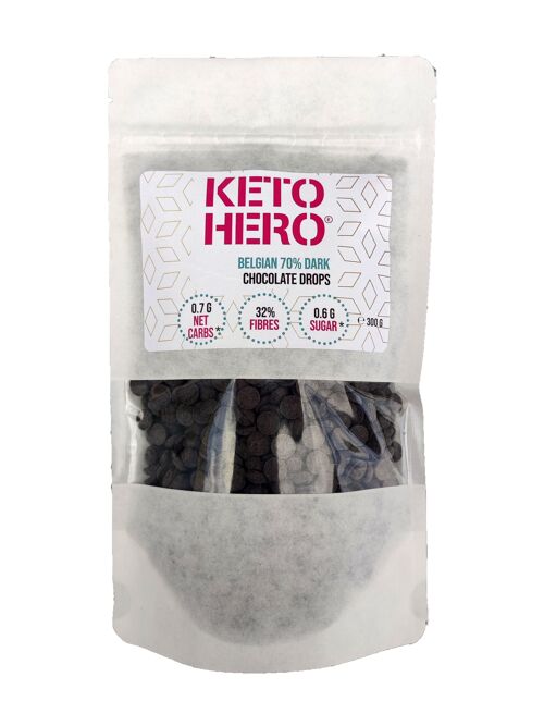 KETO-HERO® 70% Gouttes de chocolat noir belge 12 x 300g