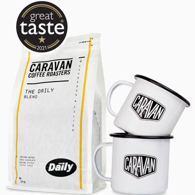 Coffee + Two Mugs Gift Pack - The Daily - 1kg - Whole Bean