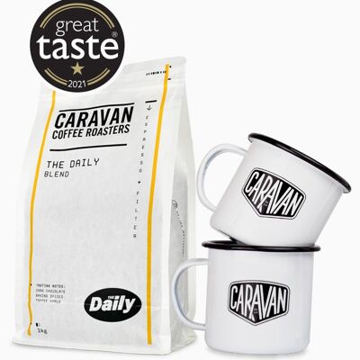 Coffee + Two Mugs Gift Pack - The Daily - 1kg - Ground for Espresso