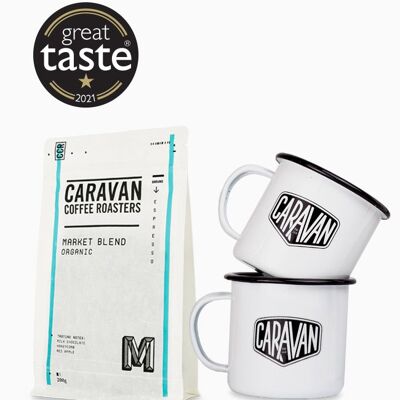 Coffee + Two Mugs Gift Pack - Market Blend - 200g - Ground for Filter
