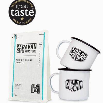 Coffee + Two Mugs Gift Pack - Market Blend - 200g - Ground for Filter