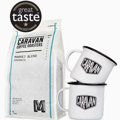 Coffee + Two Mugs Gift Pack - Market Blend - 1kg - Whole Bean