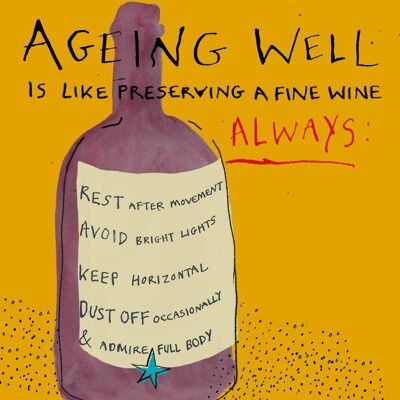 Envejecimiento como tarjeta de felicitación de vino fino