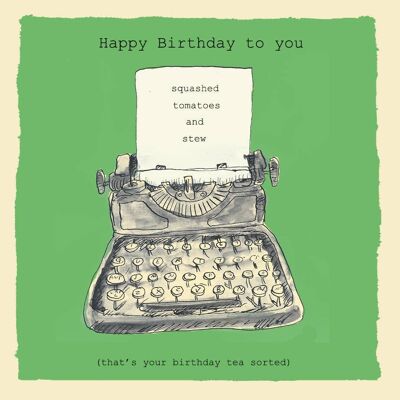 Biglietto di auguri per il compleanno della macchina da scrivere