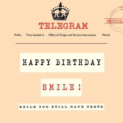 Smile' Geburtstagskarte, telegrafisch