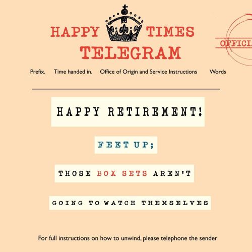 Happy Retirement' Greetings Card, Telegraphic