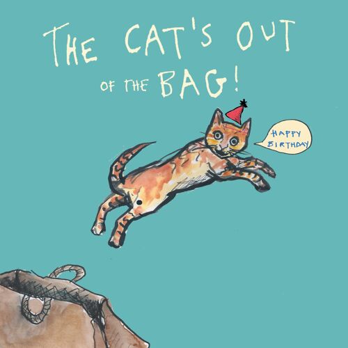 The Cat's Out Of The Bag' Greetings Card