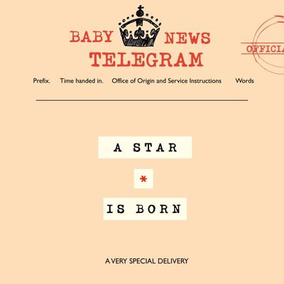 Ein Stern ist geborene neue Babykarte, telegraphisch