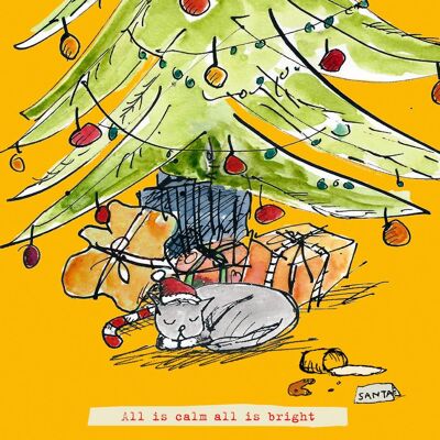 Tarjeta de felicitación de Navidad del gato del árbol de Navidad