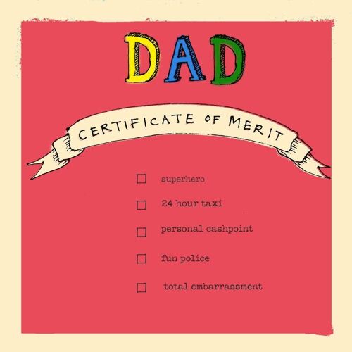 Dad 'Certificate of Merit' Greetings Card