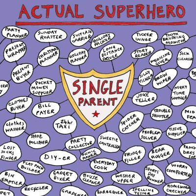 Superhéroe real, tarjeta de felicitación para padres solteros