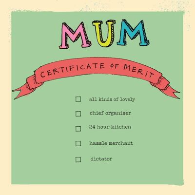 Mamá 'Certificado de mérito' Tarjeta de felicitación