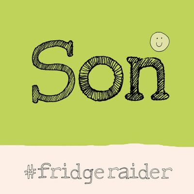 Hijo, tarjeta de felicitación de Fridge Raider, hashtag