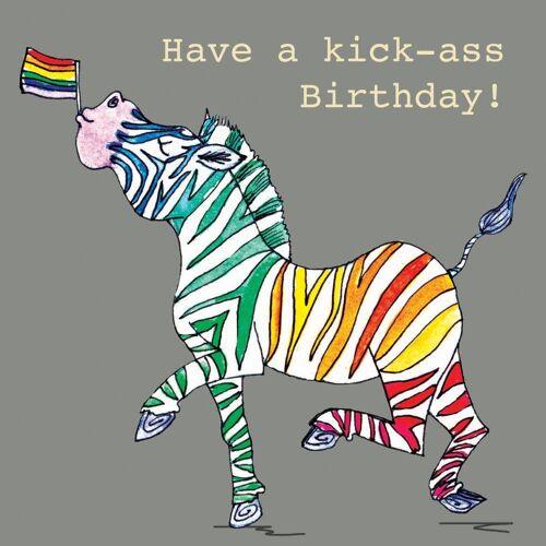 Zebra Kick Ass Birthday' Greetings Card