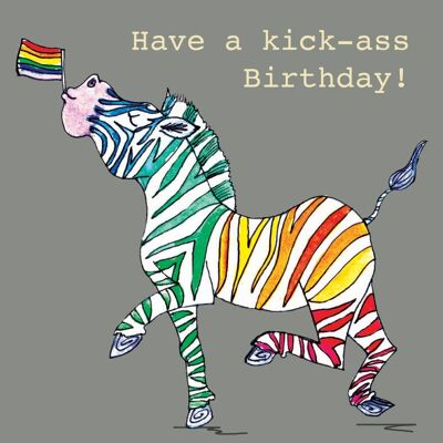 Tarjeta de felicitación de cumpleaños Zebra Kick Ass