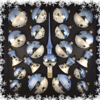 Juego de bolas de 21 piezas - laca de hielo "estrella" de 2 colores blanco / azul