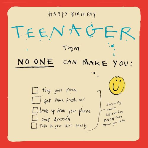 Teenage Birthday Checklist' Greetings Card