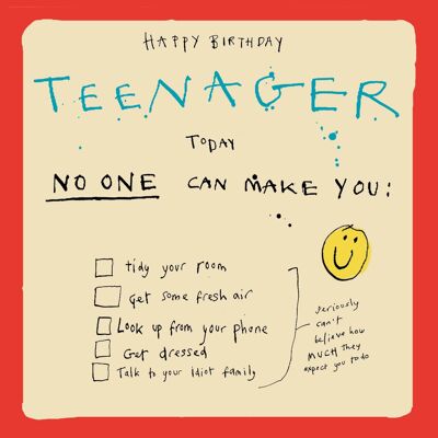 Teenager-Geburtstags-Checkliste-Grußkarte