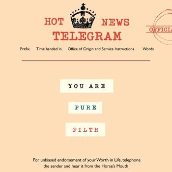 Carte de vœux Pure Filth', télégraphique