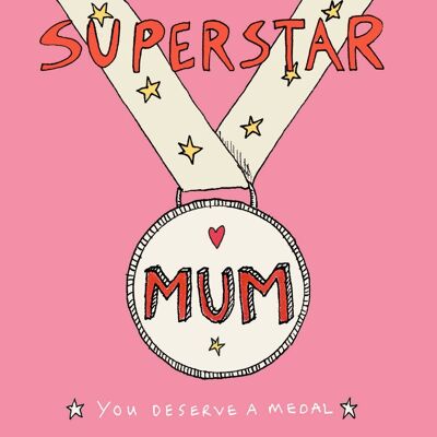 Tarjeta de felicitación Superstar Mum, Medal '
