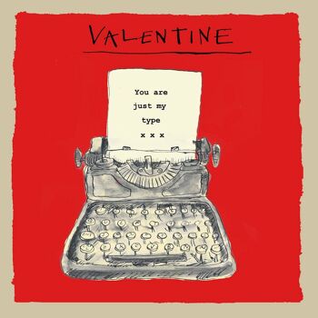 Carte de voeux de la machine à écrire de la Saint-Valentin