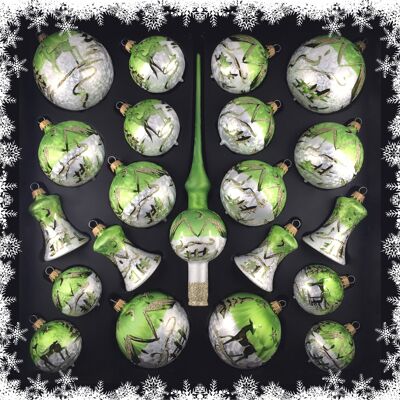 Ensemble de 21 boules - laque de glace 2 couleurs blanc / vert "paysage"