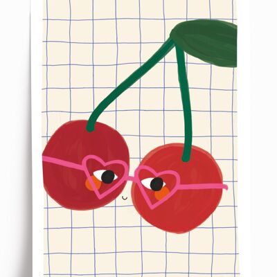 Cherry illustrated poster - A5 format 14.8x21cm