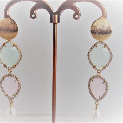 Gemstone earrings with aquacalcedony and rose quartz