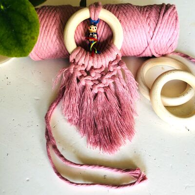 Macrame Lucky Car Charm - old pink