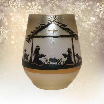 Lantern cup with nativity scene white / gold