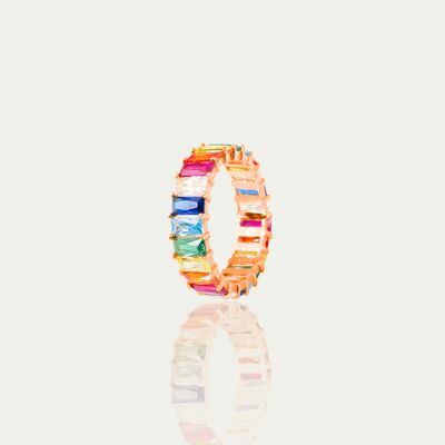 Ring rainbow baguette cut, rose gold plated