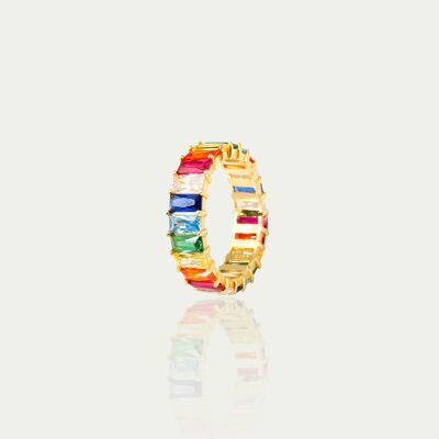 Ring rainbow baguette cut, yellow gold plated