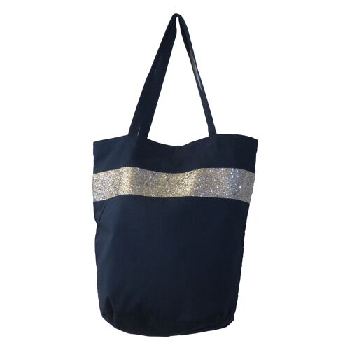 Sac shopping navy en coton et paillettes