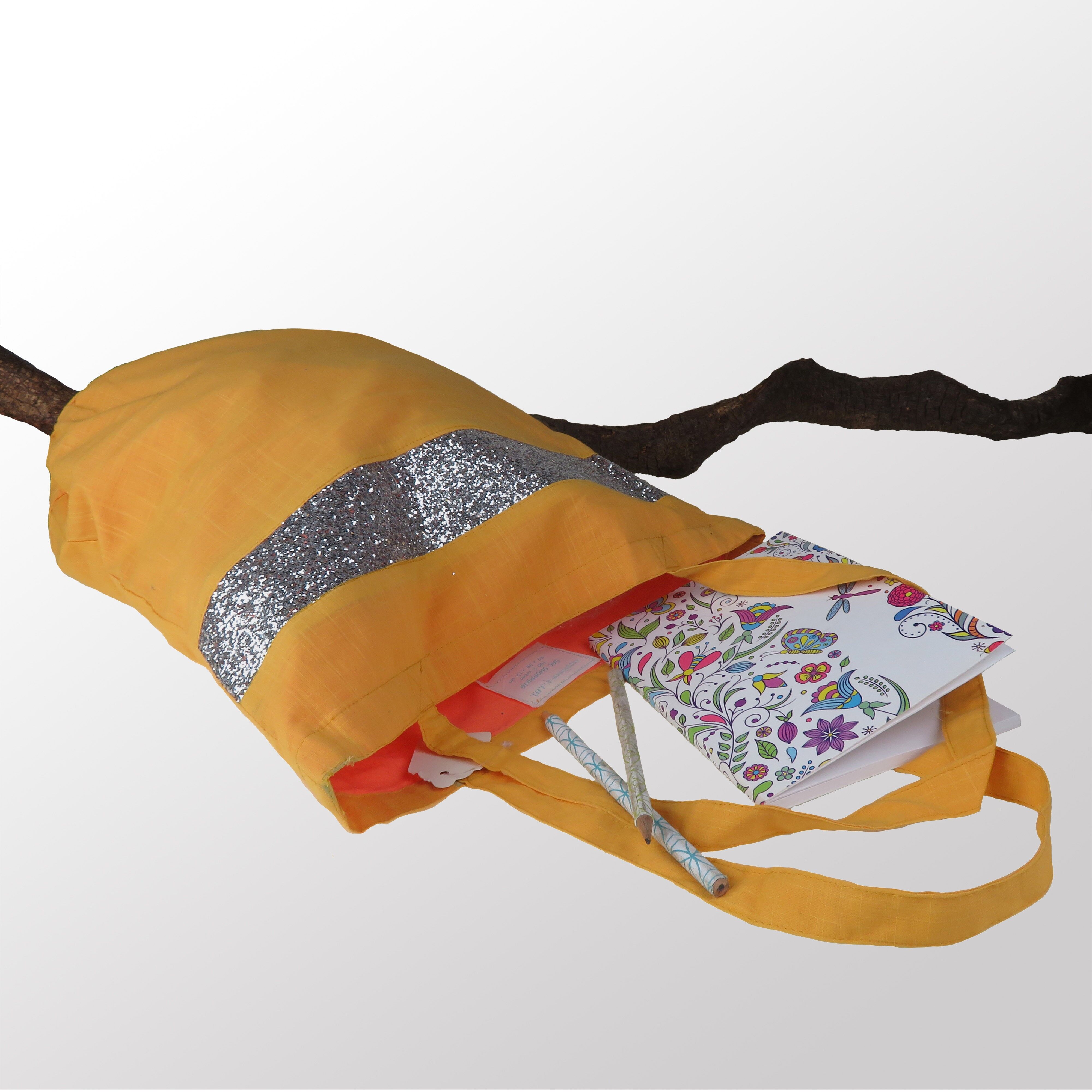 Shopping bag girasole in cotone e paillettes