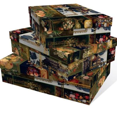 Set of 3 rectangular  Flowers Still life Boxes