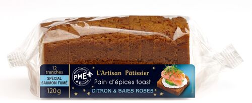 Pain d'épices toast Citron & Baies roses 12 tranches - Artisan Pâtissier