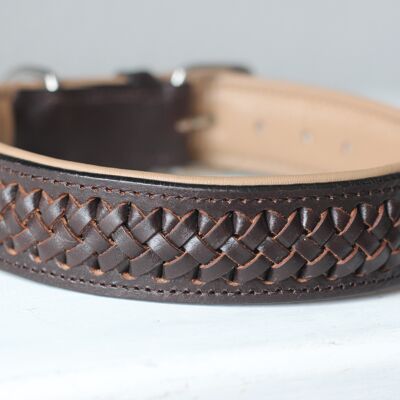 Leather collar WALNUT - XL