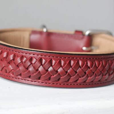 Leather collar CHERRY - XL