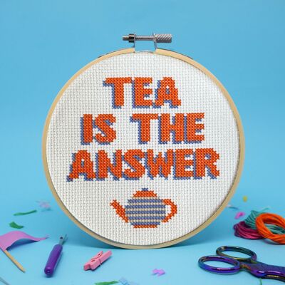 TEA IS THE ANSWER CROSS STITCH KIT