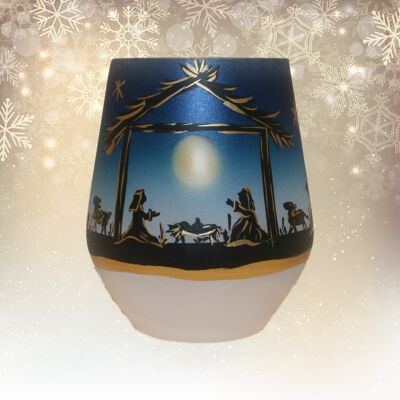 Coppa lanterna con presepe blu