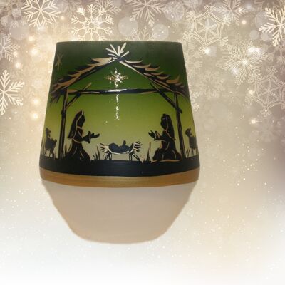 Lantern cup with nativity motif green