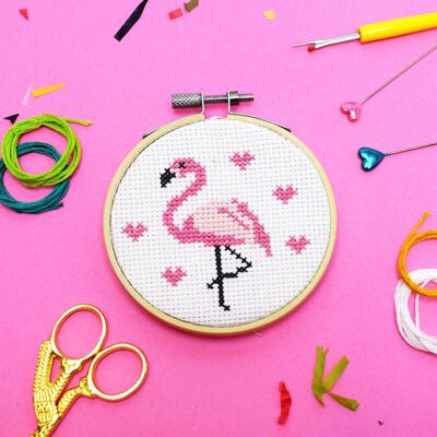 Mini Kit Punto Croce Pretty Flamingo