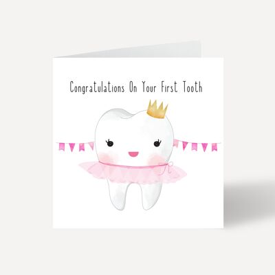 Tarjeta Felicitaciones por su primer diente - con detalle de lazo