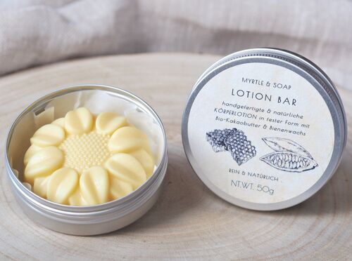 Ganz natürliche LOTION BAR mit Bio-Kakaobutter, Körperlotion in fester Form