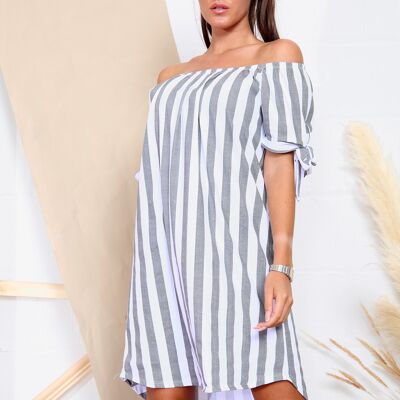 Khaki striped cold shoulder dress