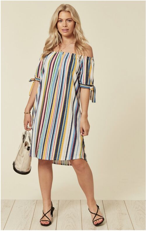 Multicolour striped cold shoulder dress