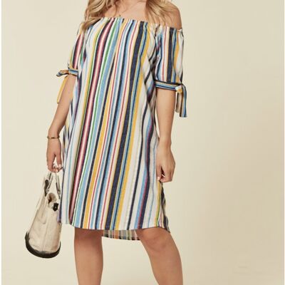 Multicolour striped cold shoulder dress