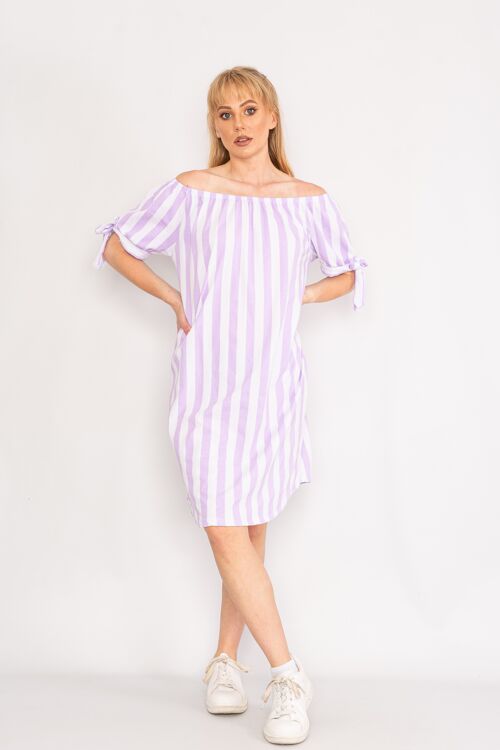 Lilac striped cold shoulder dress